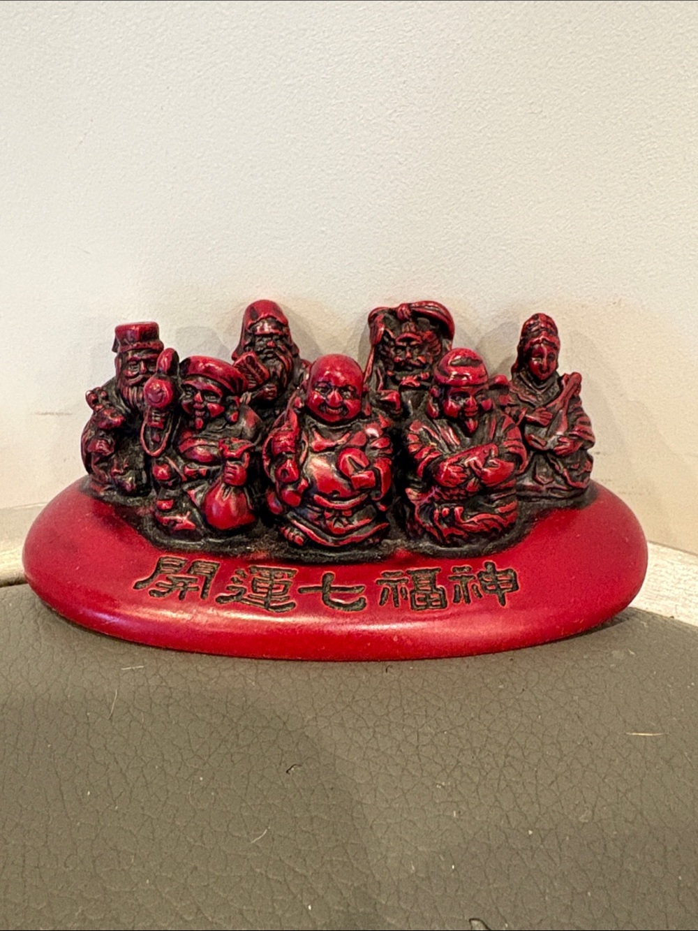 Red Resin or Shoushan Stone Figurine Set of the Seven Lucky Gods (Shichifukujin)